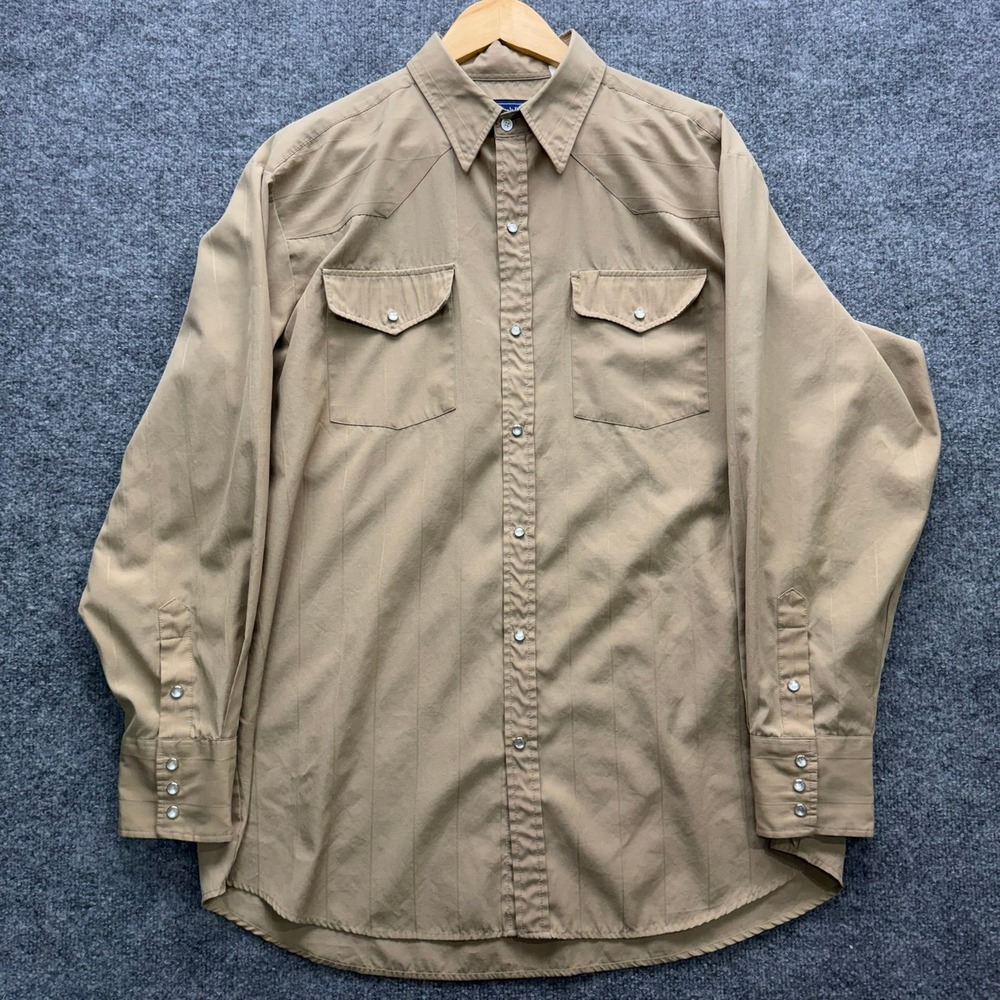 Rock Creek Ranch Western Snap Shirt Men's Size 16–16.5 Tan Long Sleeve Cowboy